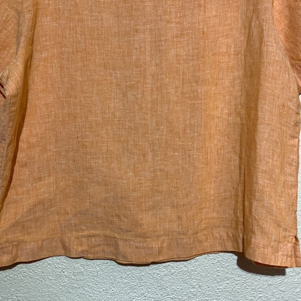 ORVIS Top Short Blouse M  Orange Cropped Short Sleeve Buttons 100% Linen - Picture 11 of 14